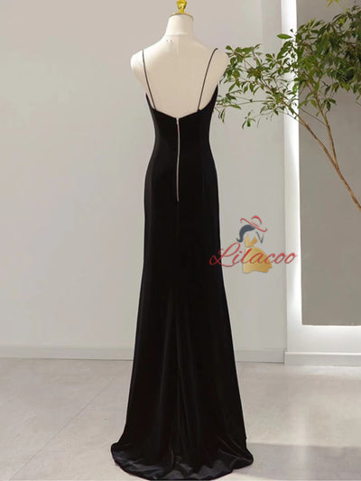 Black Mermaid Velvet Spaghetti Straps Prom Dress