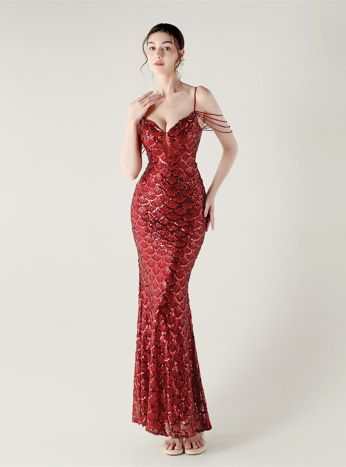 Mermaid Spaghetti Straps Beading Prom Dress