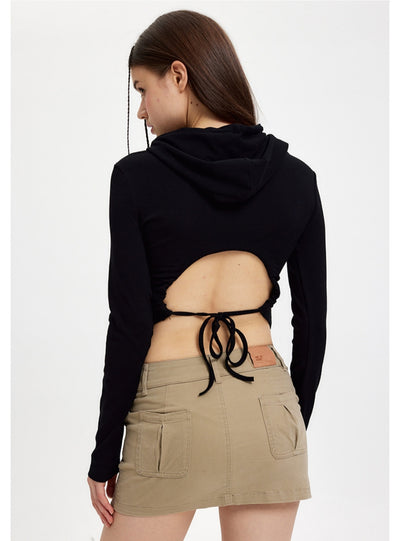 Hooded Sexy Backless Long Sleeve T-shirt