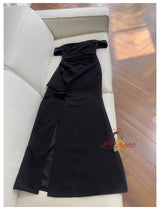Black Off the Shoulder Pleats Prom Dress