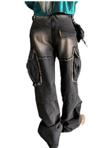 Straight Raw Edges Pocket Jeans