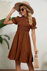 Pleated Solid Color Short Sleeve Slim Dress