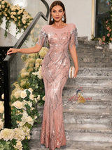 Round Neck Contrast Sequined Dress