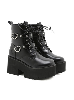 Thick Metal Buttons Round Head Side Zipper Martin Boots
