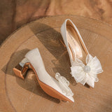 Thick-heeled Bow Pointed High Heels Shoes