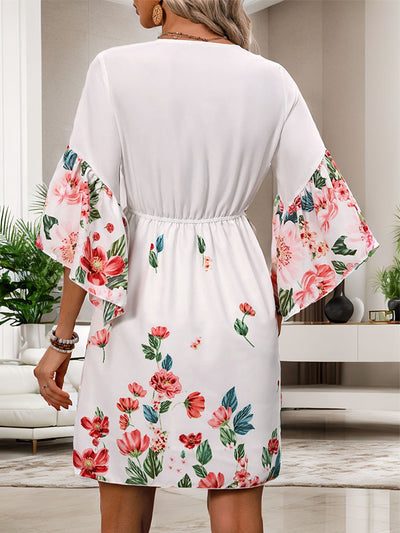 Short Sleeve V-neck Printed Dress