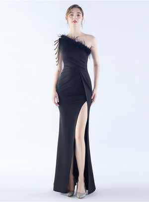 One Shoulder Split Beading Prom Dress