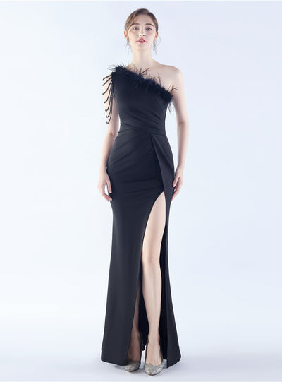 One Shoulder Split Beading Prom Dress