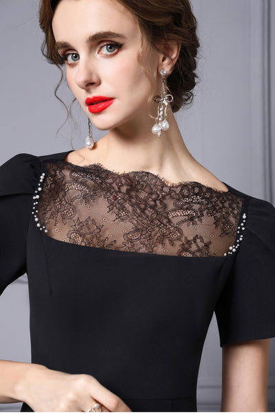 Black Short Sleeve Lace Mother Of The Bride Dress