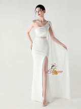 Mermaid One Shoulder Appliques Split Prom Dress