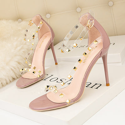Ultra-high Heel Rivet Tip Transparent Sandal