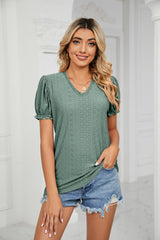 Lace Stitching Hollow V-neck T-shirt