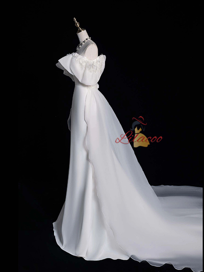 White Mermaid Flower Off the Shoulder Wedding Dress