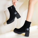 Thick Heel Stitching Side Zipper Booties