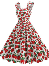 Square Neck Suspender Vintage Printed Dress