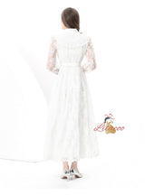 Retro Breasted Slim Waist Lace Dress