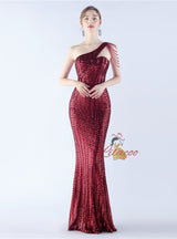 One Shoulder Mermaid Sequins Prom Dress