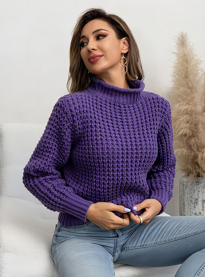 High-necked Pullover Loose Solid Color Sweater