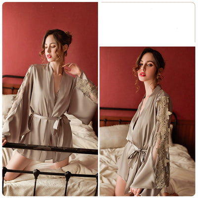 Sexy Lace Perspective Suspender Nightdress Suit