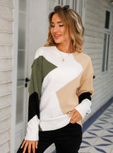 Long Sleeve Round Neck Diamond Sweater