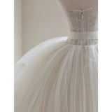 Ball Gown White Tulle Lace Strapless Wedding Dress