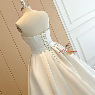 White Sweetheart Satin Bow Wedding Dress