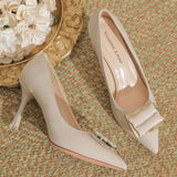 Pointed Square Buckle Thin Heel Shoes