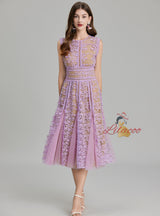 Round Neck Sleeveless Lace Gauze Dress