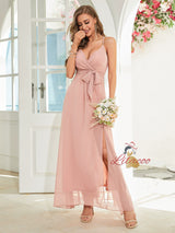 Green Chiffon Spaghetti Straps Split Party Dress