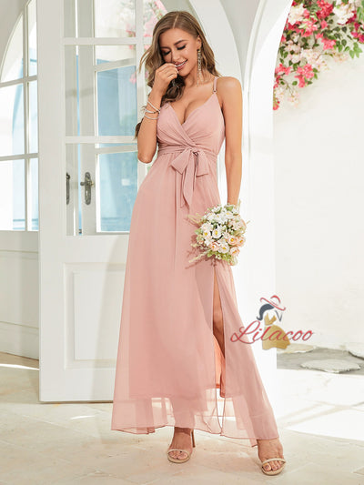 Green Chiffon Spaghetti Straps Split Party Dress