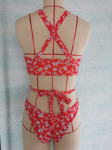 Broken Flower Ring Conjoined Backless Cross Bikini