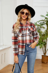 Button Lapel Loose Long Sleeve Plaid Woolen Coat