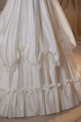 White Satin Off the Shoulder Wedding Dress