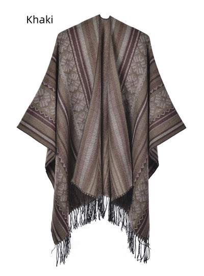 Women's Retro Tassel Split Shawl