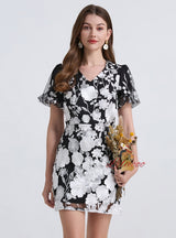 Short Sleeve  Flower Lace Short Party Dress