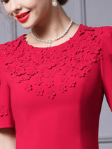 Red Short Sleeve Flower Mother Of The Bride Dress