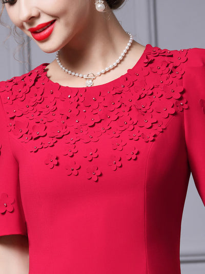 Red Short Sleeve Flower Mother Of The Bride Dress