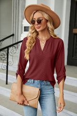 Solid Color V-neck Button Loose T-shirt