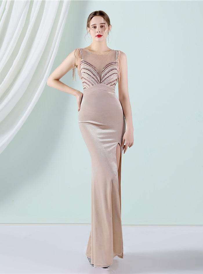 Mermaid Velvet Beading Split Prom Dress