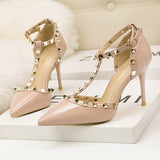 Pointed Rivet Hollow High Heels Sandal