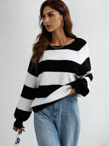 Spliced Striped Pullover Loose Sweater
