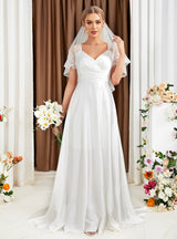 White Short Sleeve Lace Bridas Dress