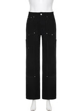 Retro Buttoned Black Low-waisted Jeans