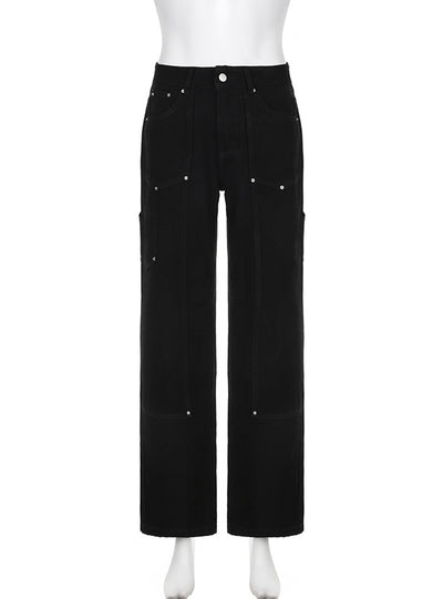 Retro Buttoned Black Low-waisted Jeans