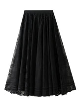 Women Pleated Mesh Lace Skirt