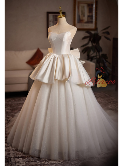 Ivory White Satin Tulle Wedding Dress