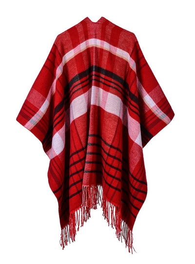 Cashmere-like Warm Shawl with Plaid Tassels