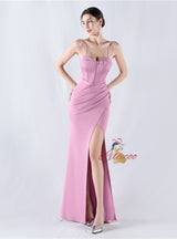 Mermaid Spaghetti Straps Pleats Prom Dress