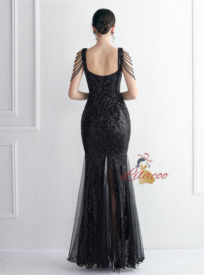 Sequins Mermaid Straps Beading Prom Dress