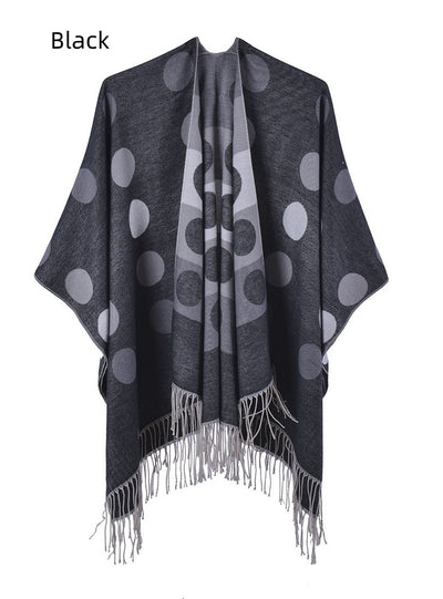 Cashmere-like Fringed Split Cloak Shawl